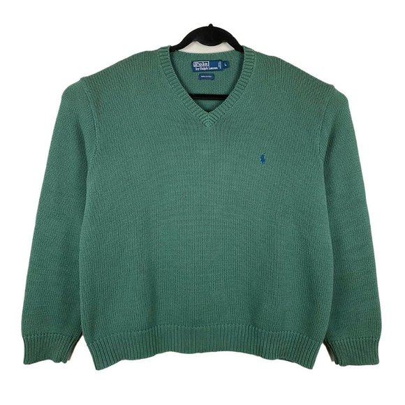 Polo Ralph Lauren Other - Polo Ralph Lauren Mens Large V Neck Sweater Solid Green Cotton Knit